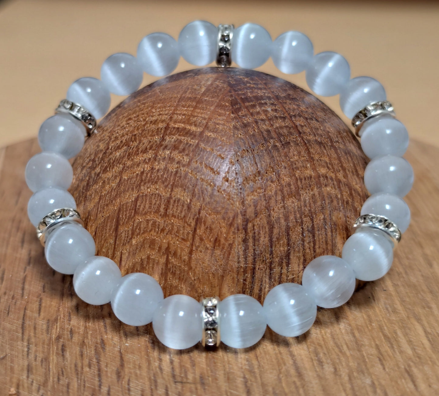 8 mm Naturstein Katzenauge (Selenit) Perlen Armband Kugelarmband