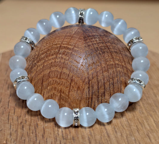 8 mm Naturstein Katzenauge (Selenit) Perlen Armband Kugelarmband