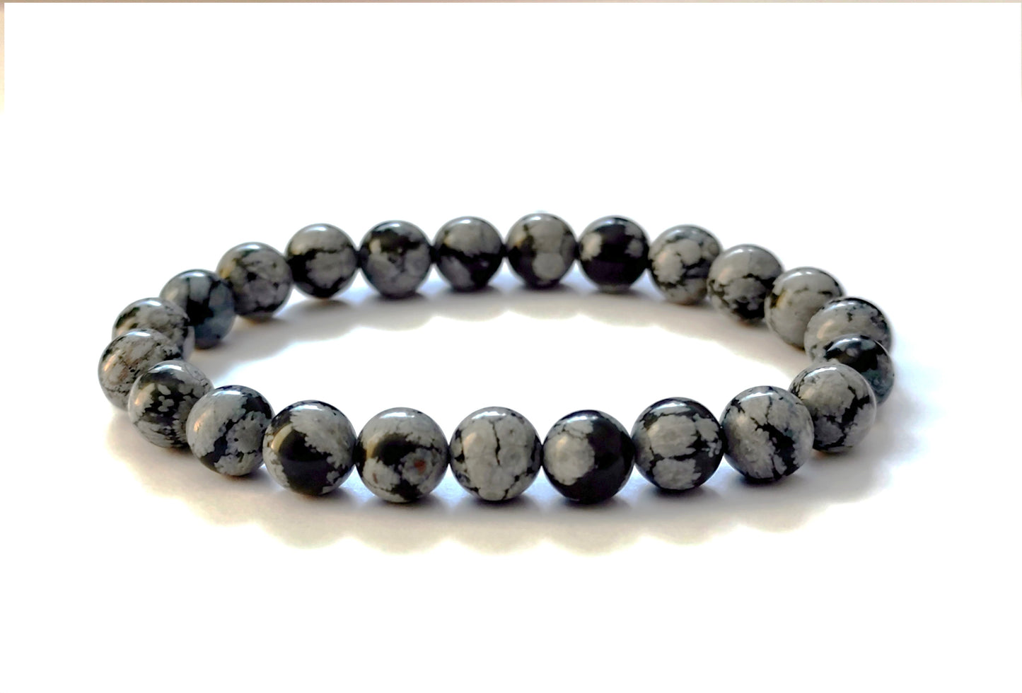 8 mm Naturstein Edelstein Schneeflocken Obsidian Perlen Armband Kugelarmband
