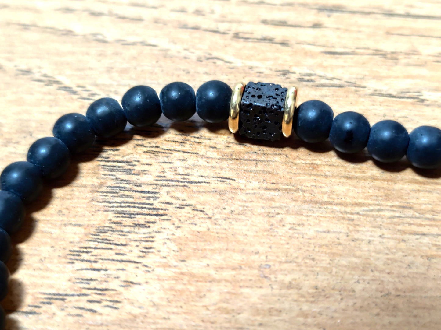 Herren 6 mm Naturstein Perlen Halskette matt Onyx / Lavastein