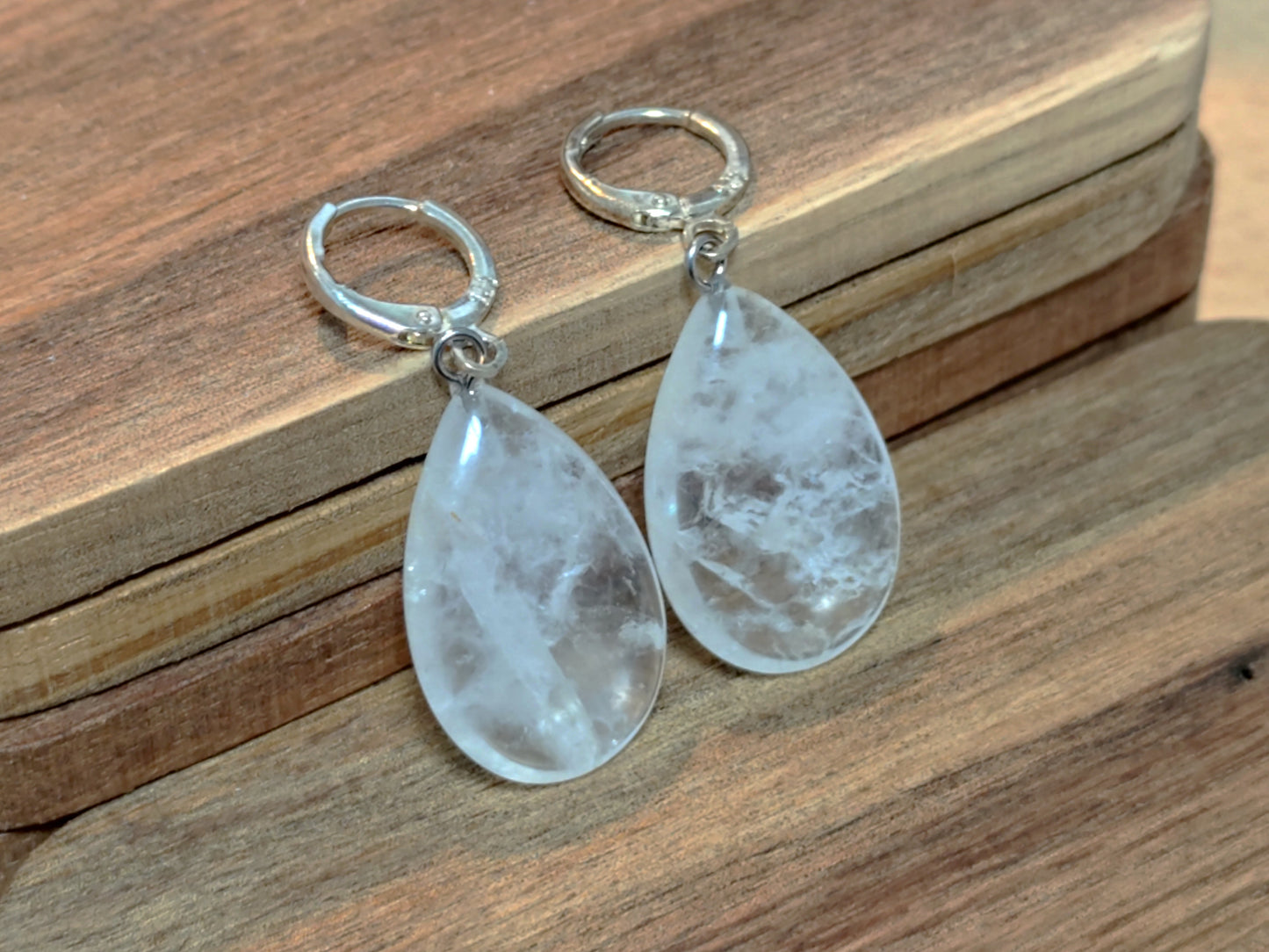 Naturstein Edelstein Quarz weiß Ohrringe 925 Silber