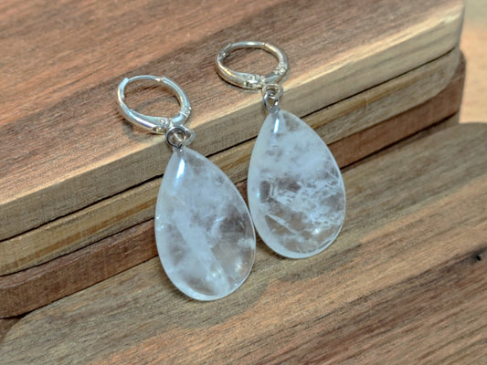 Naturstein Edelstein Quarz weiß Ohrringe 925 Silber