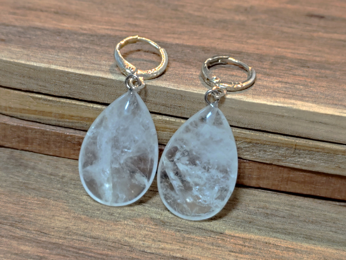 Naturstein Edelstein Quarz weiß Ohrringe 925 Silber