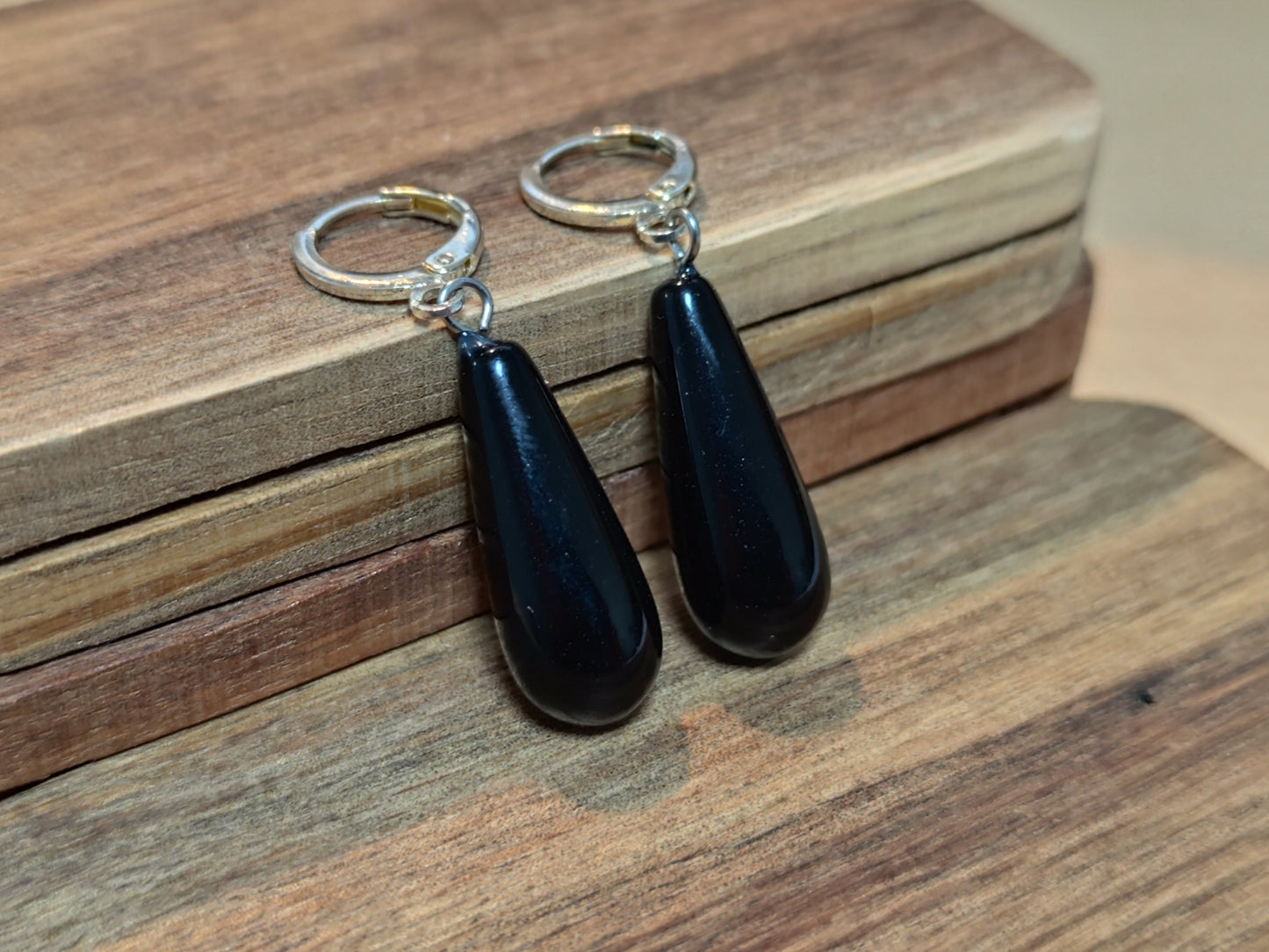 Naturstein Obsidian Drop Ohrringe 925 Silber
