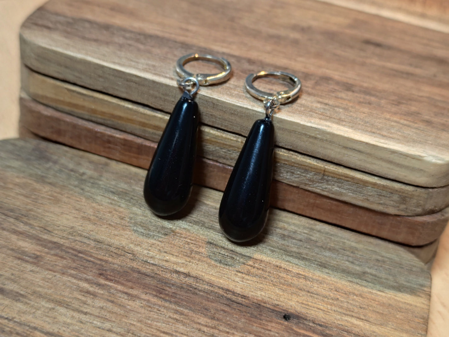Naturstein Obsidian Drop Ohrringe 925 Silber