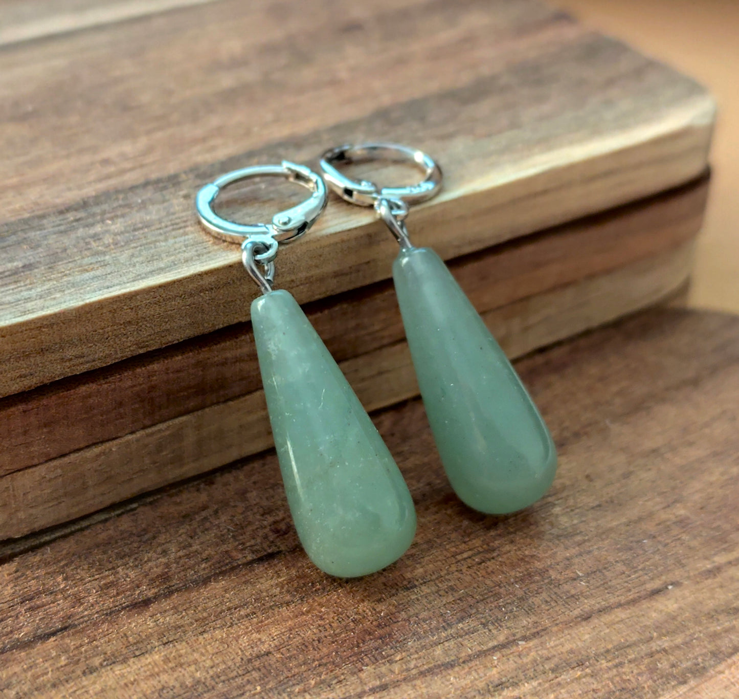 Naturstein Aventurin Drop Ohrringe 925 Silber