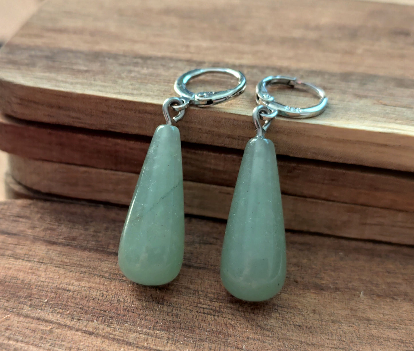 Naturstein Aventurin Drop Ohrringe 925 Silber