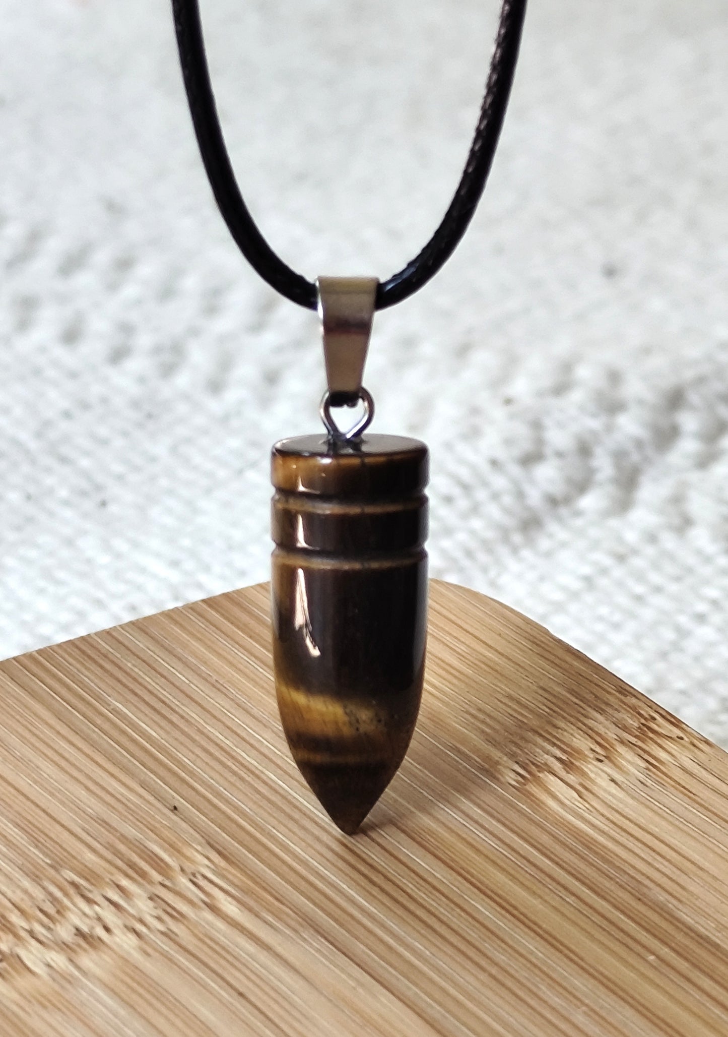 26 x 10 mm Patronenform Tigerauge Anhänger Naturstein  inkl.Kette