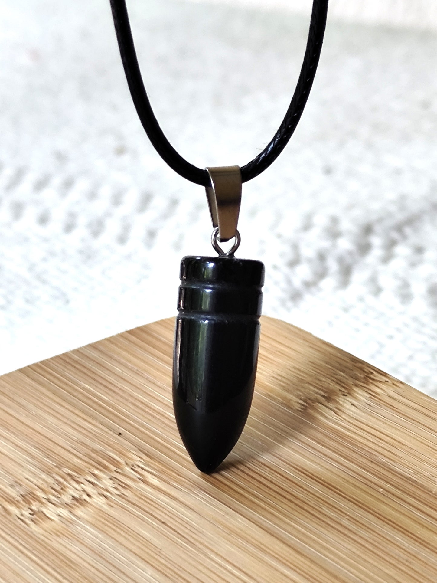 26 x 10 mm Patronenform Obsidian Anhänger Naturstein  inkl.Kette