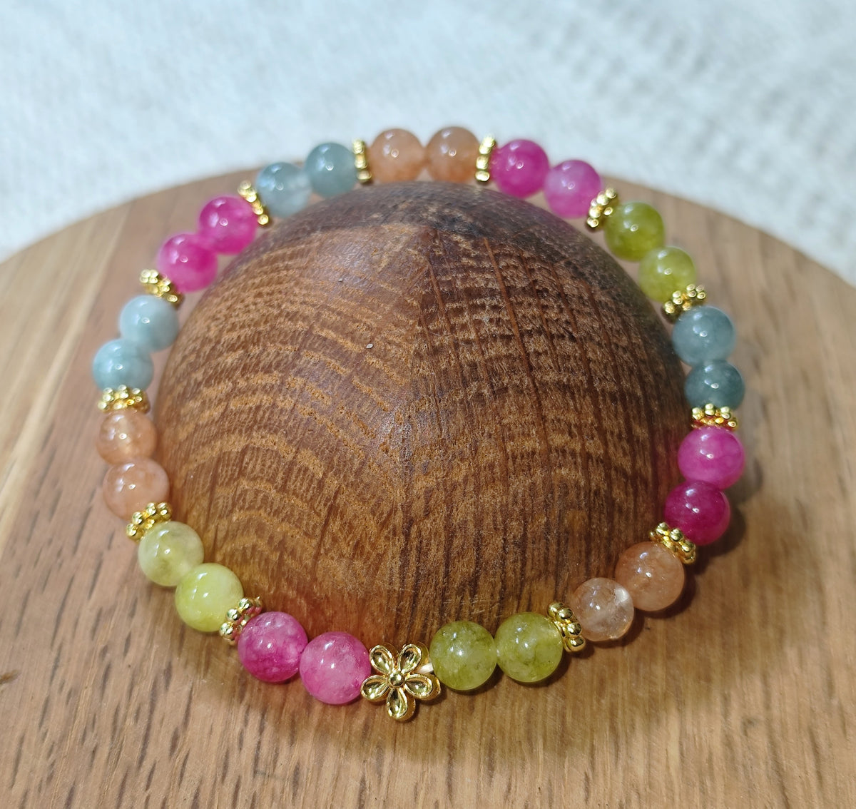 6 mm heller bunter Turmalin Armband mit Blümchen
