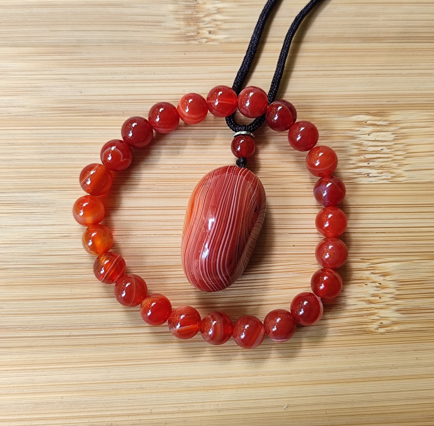 2er Set Naturstein Edelstein Achat Sardonyx Armband + Anhänger inkl.Kordel Nr.95