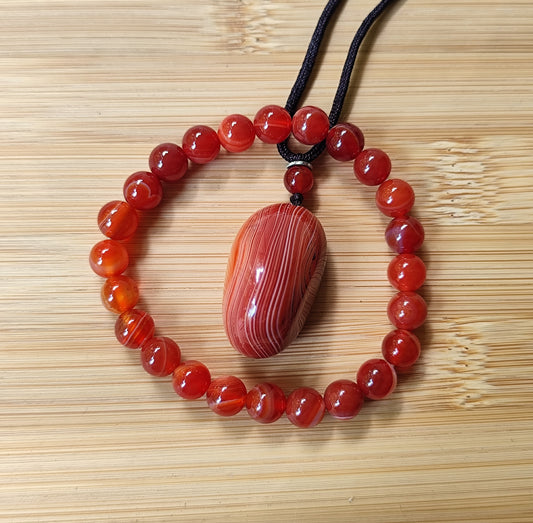 2er Set Naturstein Edelstein Achat Sardonyx Armband + Anhänger inkl.Kordel Nr.95