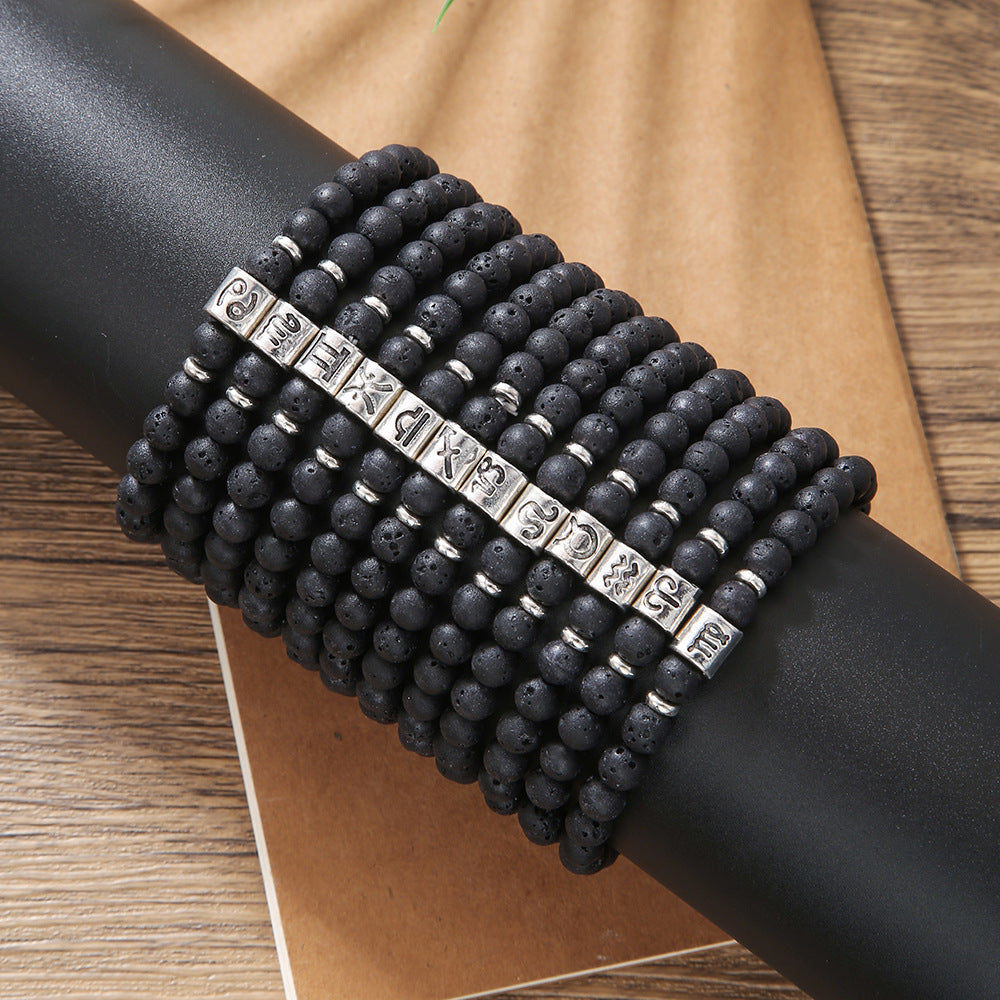 Sternzeichen Horoskop Naturstein Armband Perlenarmband Kugelarmband 6 mm Lavastein Vulkanstein