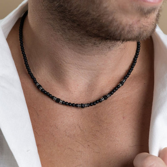 6 mm Naturstein Perlen Halskette matt Onyx / Obsidian