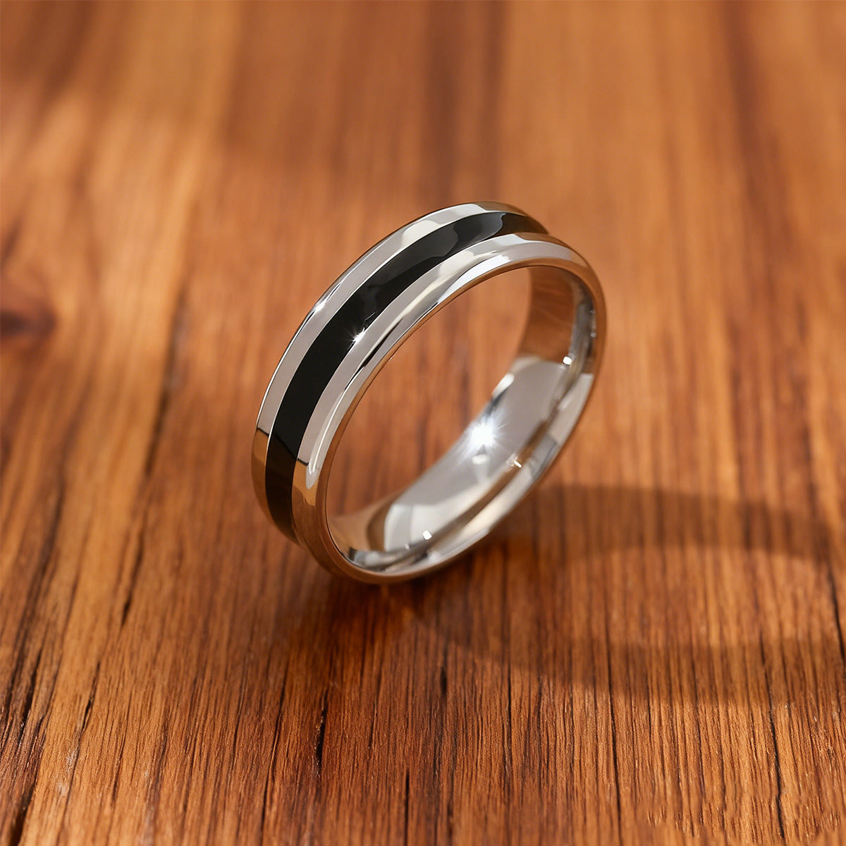 Herren Damen Partner 6 mm Ring Edelstahl Silber glänzend schwarzer Streifen