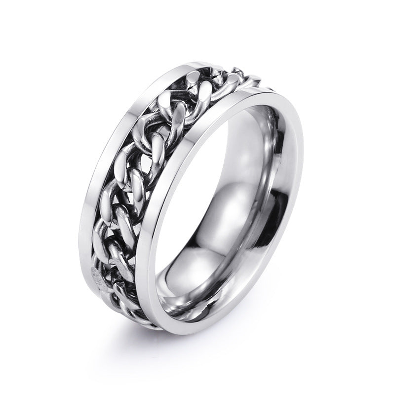 Herren Damen Partner Ring Edelstahl Spiner Drehring bewegliche Kette Anti-Stress