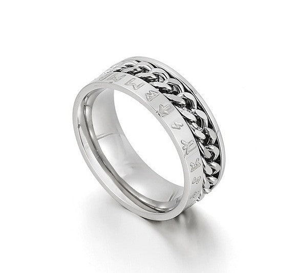 Herren Damen Partner 8 mm Edelstahl Ring Spiner Drehring bewegliche Kette Anti-Stress Wikinger Runen