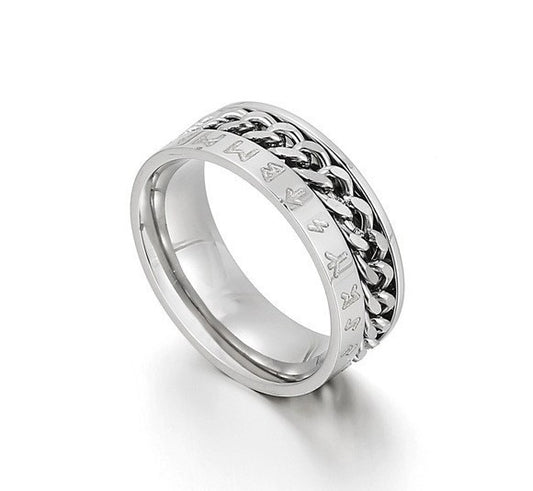 Herren Damen Partner 8 mm Edelstahl Ring Spiner Drehring bewegliche Kette Anti-Stress Wikinger Runen