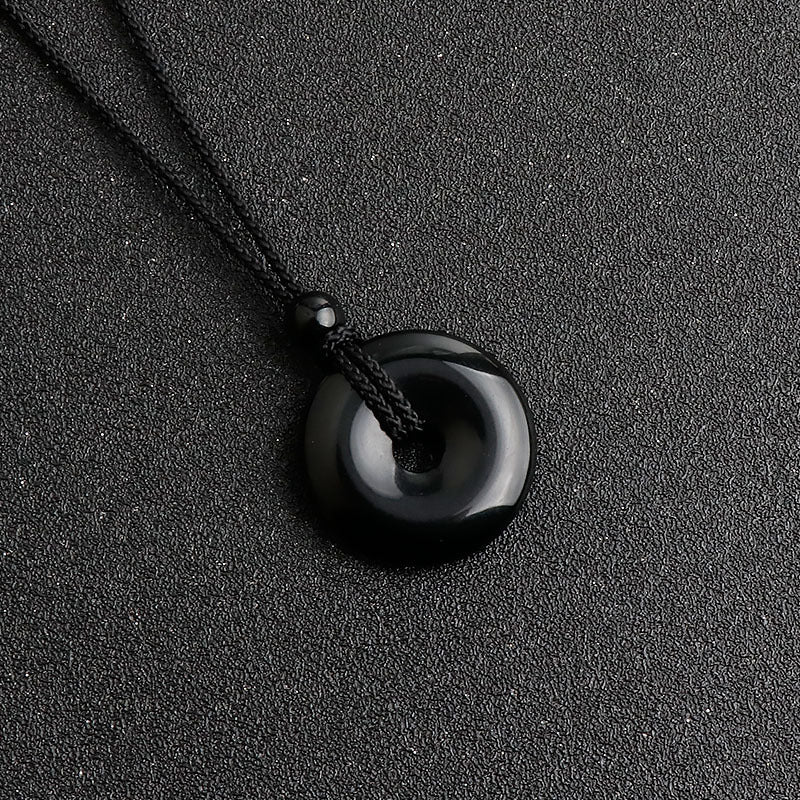 25 mm Naturstein Edelstein Donut Anhänger inkl. geflochtene Halskette