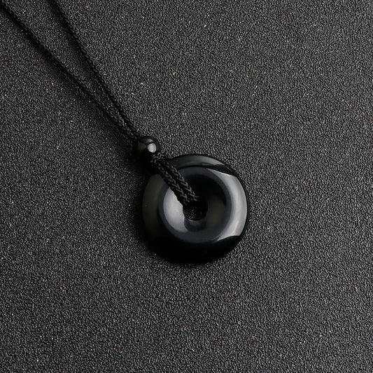 25 mm Naturstein Edelstein Donut Anhänger inkl. geflochtene Halskette