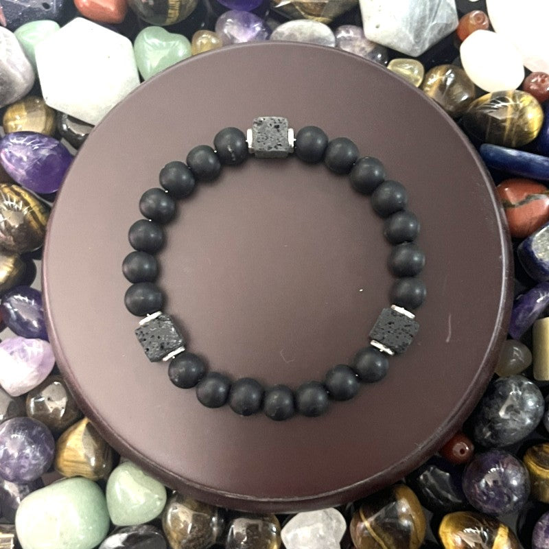 8 mm Naturstein Onyx Lavastein Perlen Armband Kugelarmband