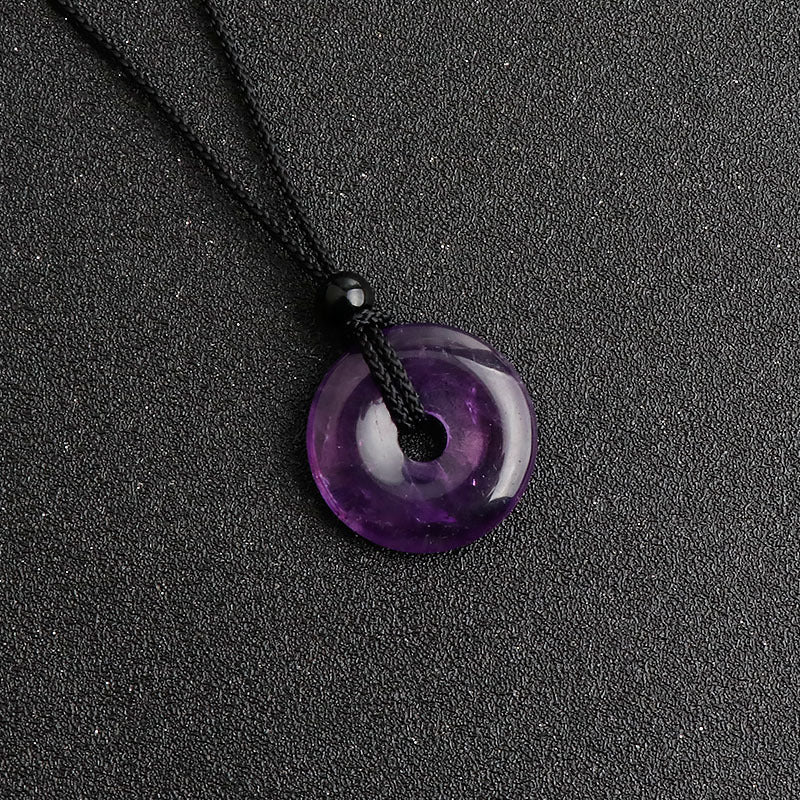 25 mm Naturstein Edelstein Donut Anhänger inkl. geflochtene Halskette