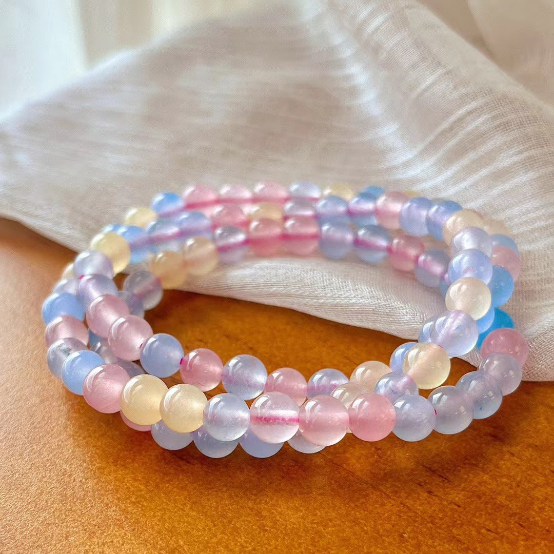6 mm Naturstein Morgan Chalzedon bunt Perlen dreifaches Armband / Kette