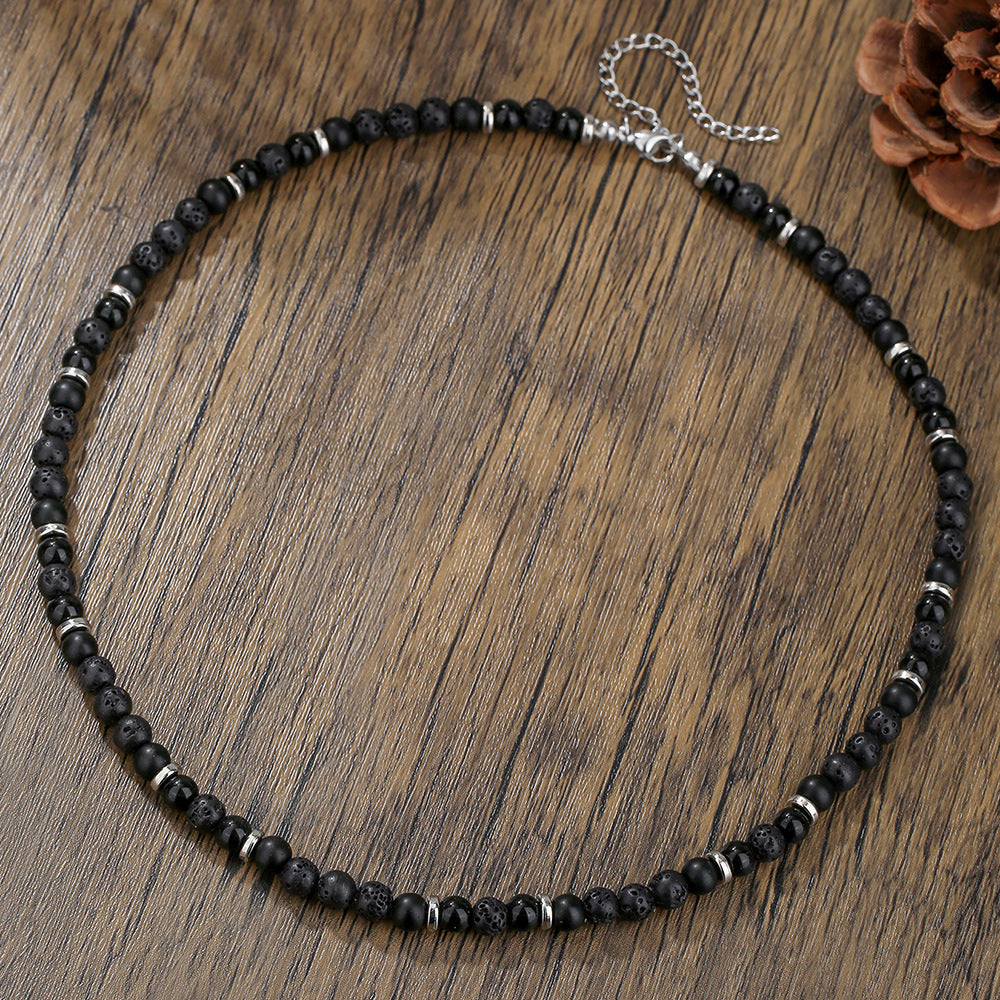 6 mm Naturstein Perlen Halskette matt Onyx / Obsidian / Lavastein