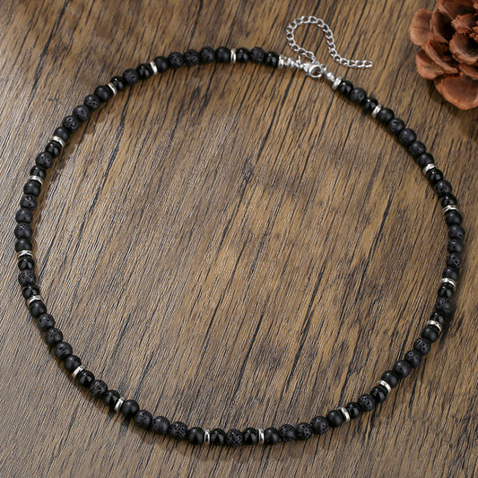 6 mm Naturstein Perlen Halskette matt Onyx / Obsidian / Lavastein