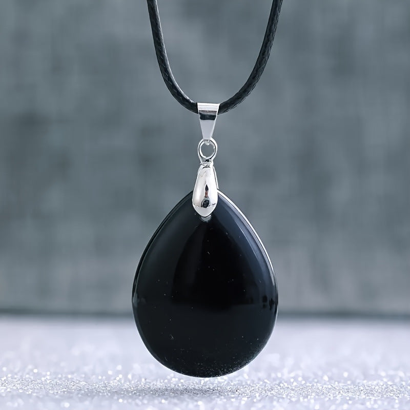 32 x 25 mm Edelstein Obsidian Tropf Anhänger inkl.Kette