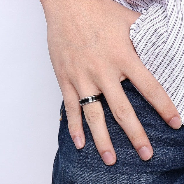 Herren Damen Partner 6 mm Ring Edelstahl Silber glänzend schwarzer Streifen