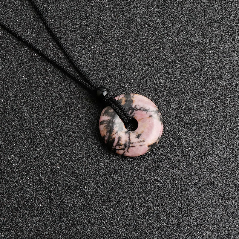 25 mm Naturstein Edelstein Donut Anhänger inkl. geflochtene Halskette