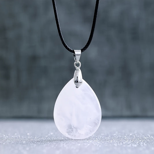 32 x 25 mm Edelstein Quarz weiss Tropf Anhänger inkl.Kette