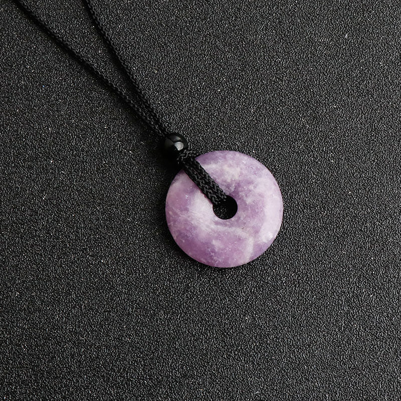 25 mm Naturstein Edelstein Donut Anhänger inkl. geflochtene Halskette