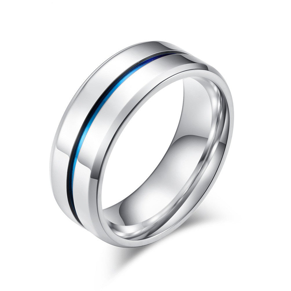 Herren Damen Partner 8 mm Ring Edelstahl Silber glänzend mit blauem Streifen