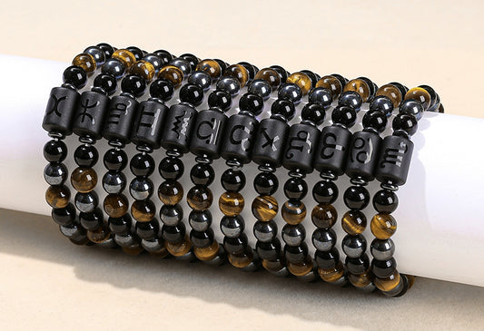 8 mm Sternzeichen Horoskop Edelstein Perlen Armband Tigerauge Obsidian Hämatit