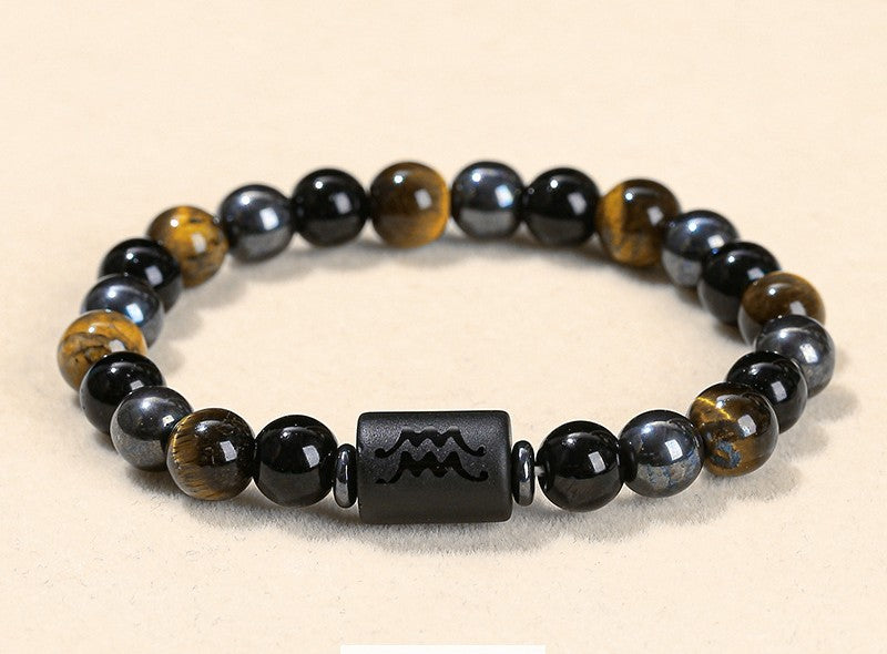 8 mm Sternzeichen Horoskop Edelstein Perlen Armband Tigerauge Obsidian Hämatit
