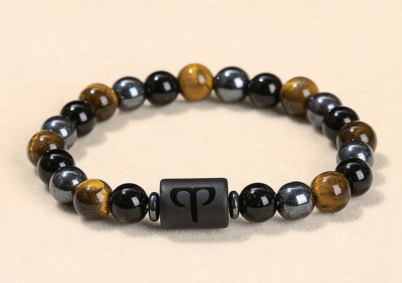 8 mm Sternzeichen Horoskop Edelstein Perlen Armband Tigerauge Obsidian Hämatit