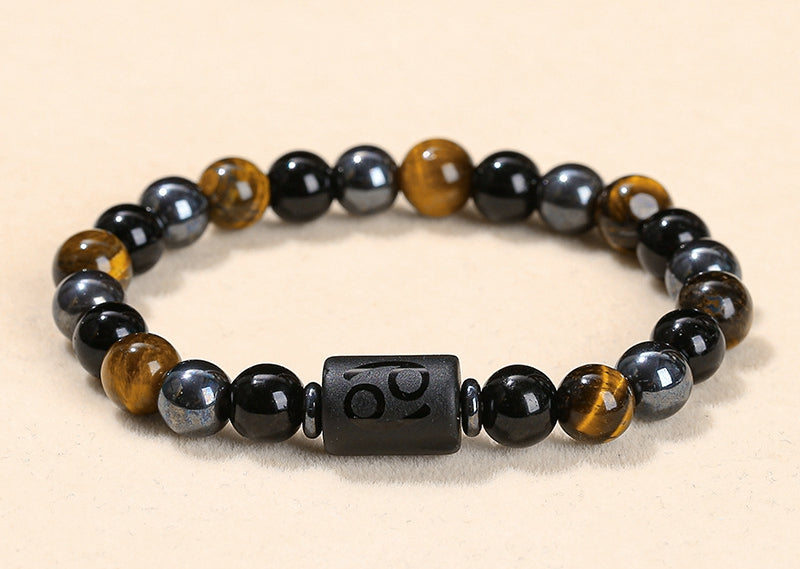 8 mm Sternzeichen Horoskop Edelstein Perlen Armband Tigerauge Obsidian Hämatit