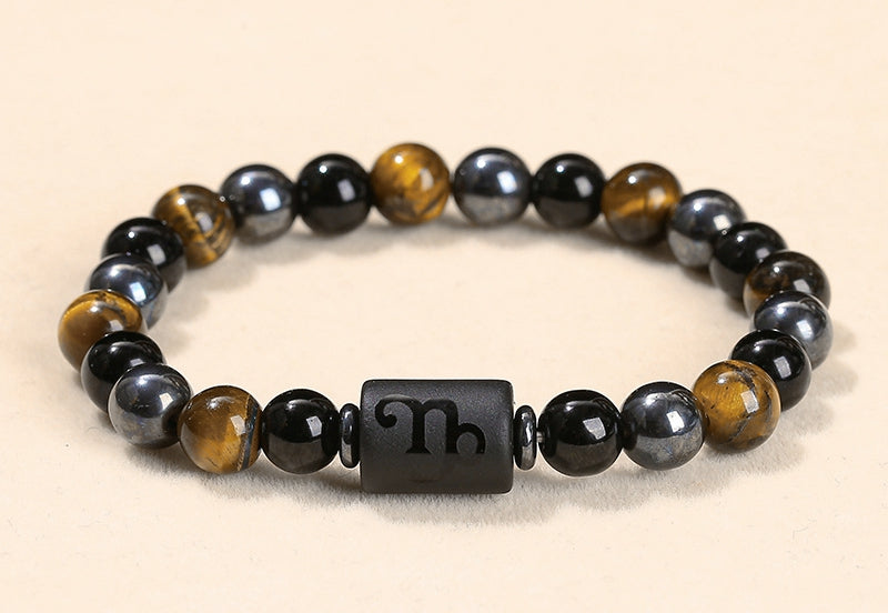 8 mm Sternzeichen Horoskop Edelstein Perlen Armband Tigerauge Obsidian Hämatit