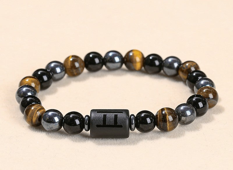 8 mm Sternzeichen Horoskop Edelstein Perlen Armband Tigerauge Obsidian Hämatit