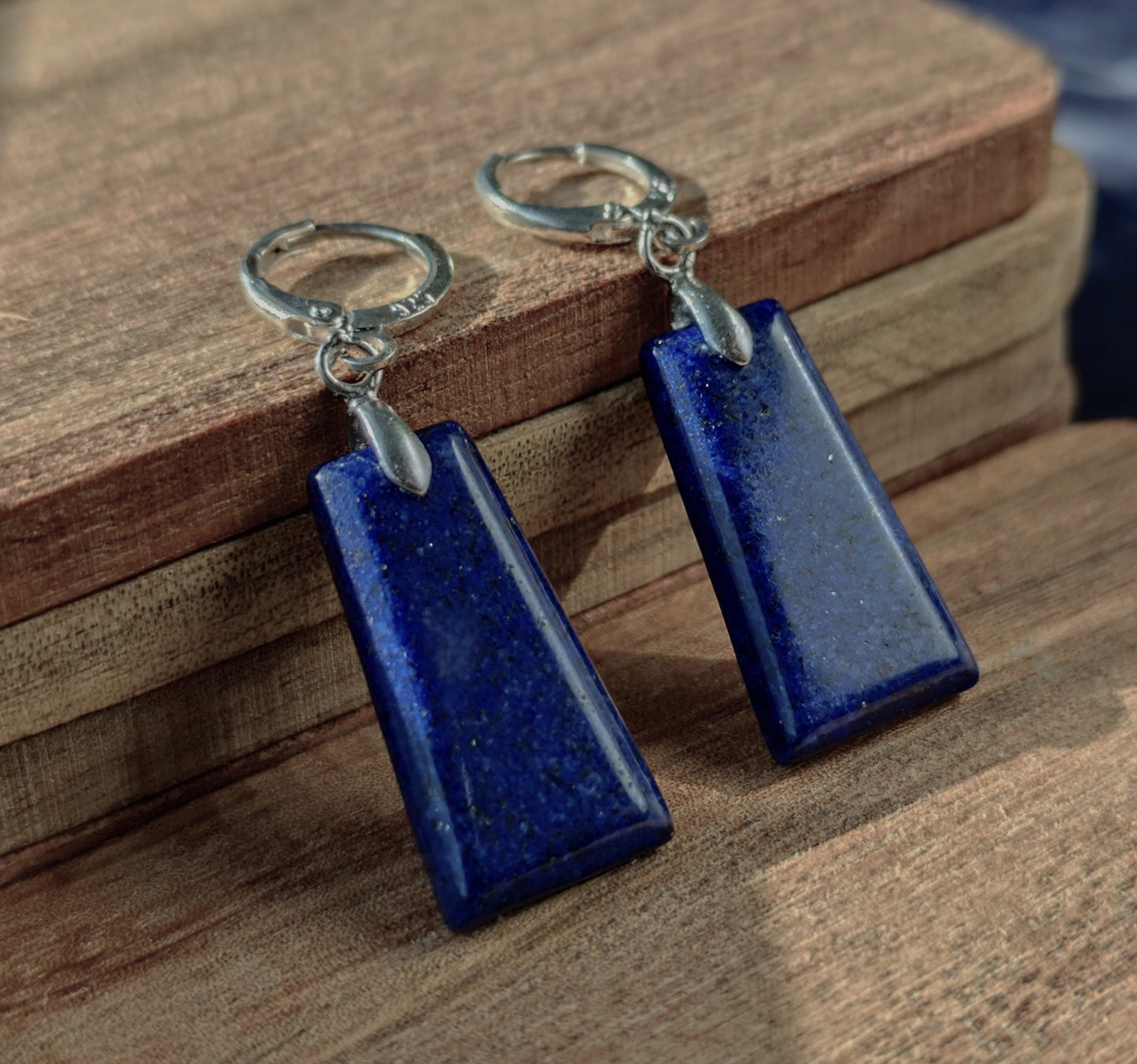 Naturstein Edelstein Lapislazuli Ohrringe 925 Silber