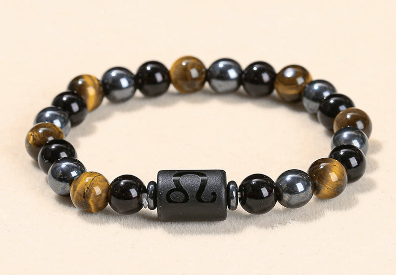 8 mm Sternzeichen Horoskop Edelstein Perlen Armband Tigerauge Obsidian Hämatit