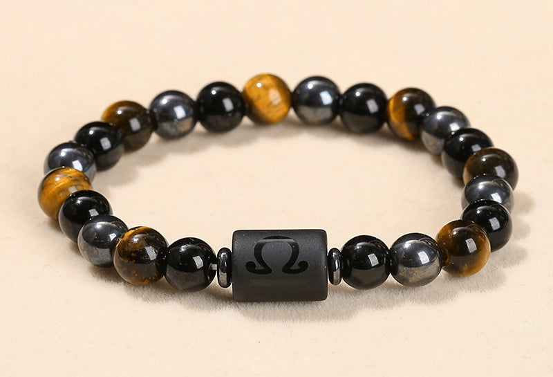 8 mm Sternzeichen Horoskop Edelstein Perlen Armband Tigerauge Obsidian Hämatit