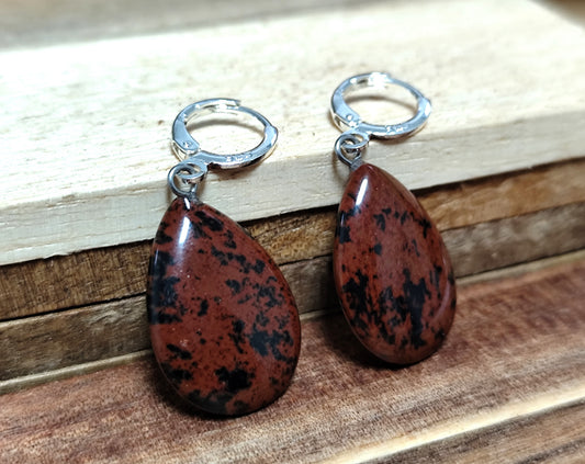 Naturstein Edelstein Mahagoni-Obsidian Ohrringe 925 Silber