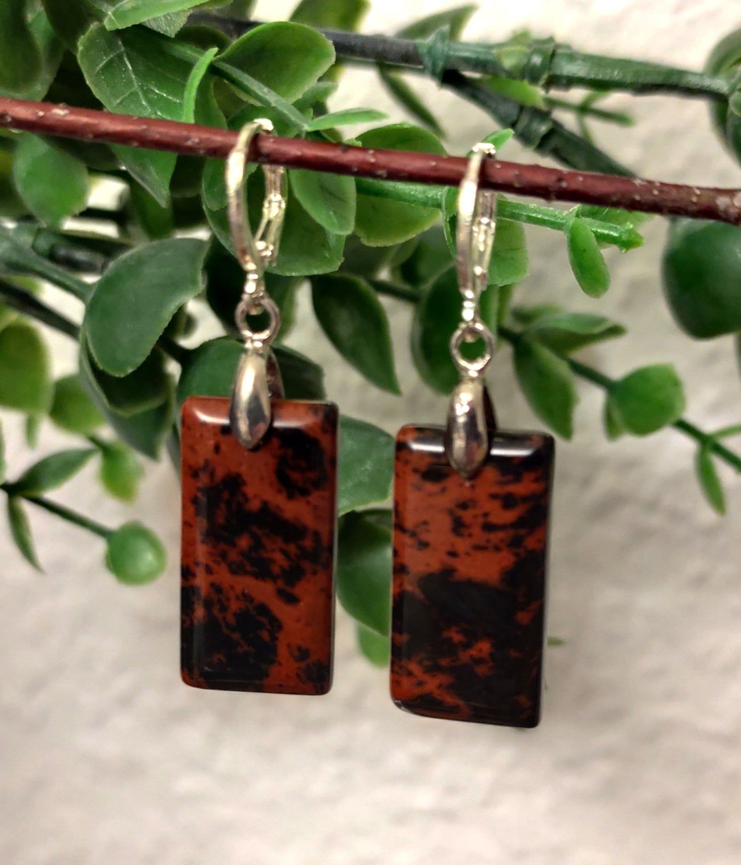 Naturstein Edelstein Mahagoni-Obsidian Ohrringe 925 Silber