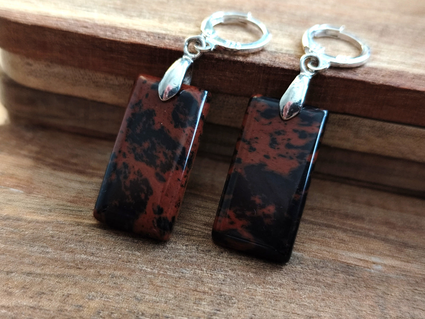 Naturstein Edelstein Mahagoni-Obsidian Ohrringe 925 Silber