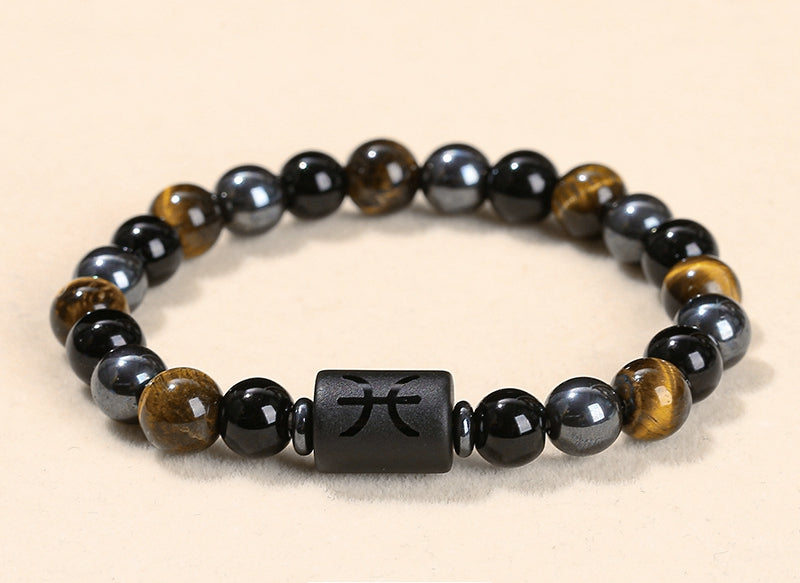 8 mm Sternzeichen Horoskop Edelstein Perlen Armband Tigerauge Obsidian Hämatit