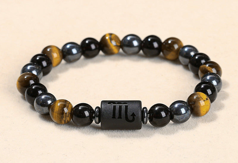 8 mm Sternzeichen Horoskop Edelstein Perlen Armband Tigerauge Obsidian Hämatit