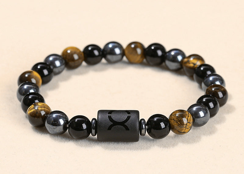 8 mm Sternzeichen Horoskop Edelstein Perlen Armband Tigerauge Obsidian Hämatit